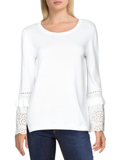 Shop Kobi Halperin Claudette Womens Tiered Sleeves Embroidered Crewneck Sweater In White