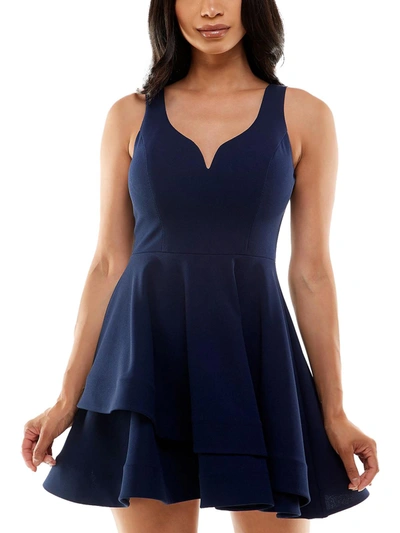 Shop B Darlin Juniors Womens Tiered Mini Fit & Flare Dress In Blue