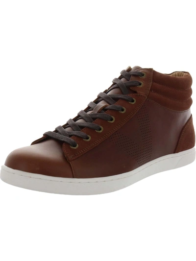 Shop Vionic Malcom Mens Leather Sport High-top Sneakers In Brown