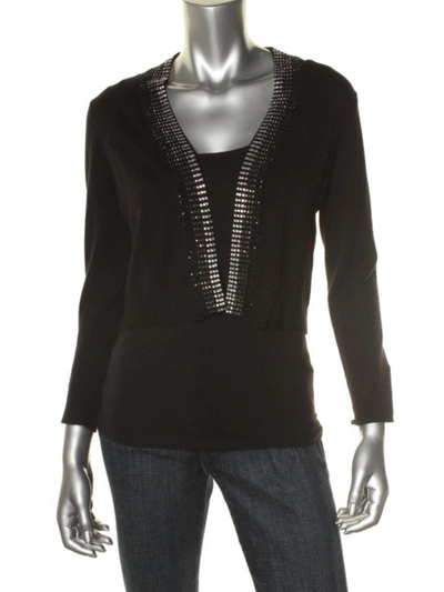 Shop Calvin Klein Womens Knit Beaded Crop Sweater In Black