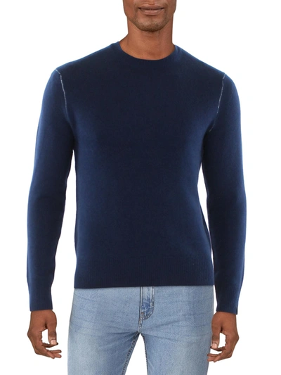 Shop Rag & Bone Haldon Mens Cashmere Ribbed Crewneck Sweater In Blue