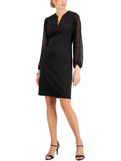 Shop Connected Apparel Petites Womens Polyester Sheer Sleeves Sheath Dress In Black