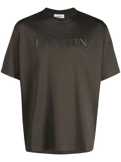 Shop Lanvin Classica T-shirt  Paris Ricamata In Grey