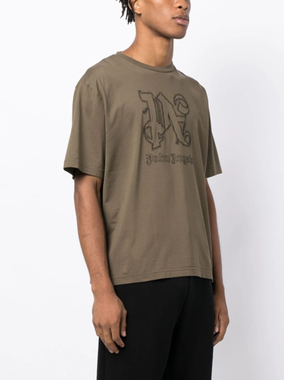Shop Palm Angels Monogram T-shirt In Brown