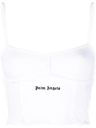 Shop Palm Angels Classic Logo Rib Top In White