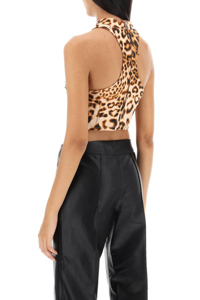 Shop Rotate Birger Christensen Leopard Print Jersey Crop Top In Beige