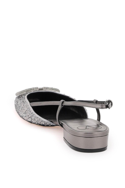 Shop Valentino Signature Vlogo Flat Slingback With Crystals In Grey