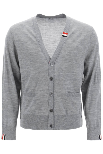 Shop Thom Browne Merino Wool V-neck Cardigan In Grey