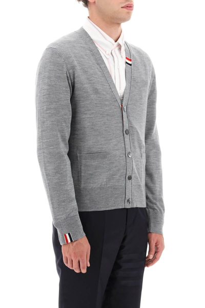Shop Thom Browne Merino Wool V-neck Cardigan In Grey