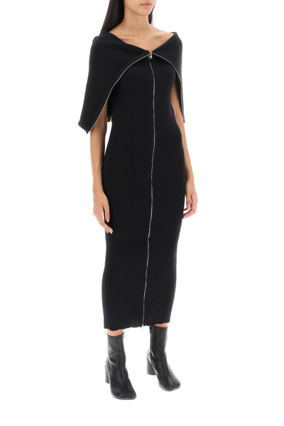 Shop Mm6 Maison Margiela Zippered Rib Knit Midi Dress In Black