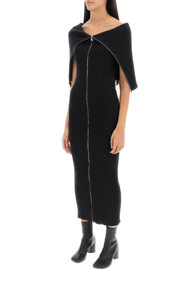 Shop Mm6 Maison Margiela Zippered Rib Knit Midi Dress In Black