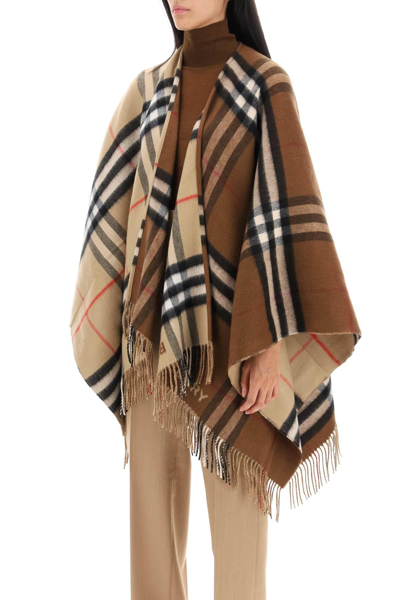 Shop Burberry Check Wool And Cashmere Cape In Beige,brown