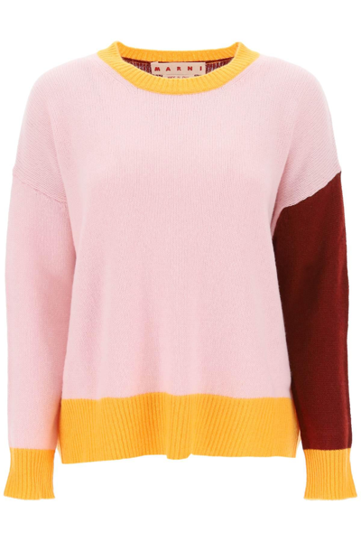 Shop Marni Colorblocked Cashmere Sweater In Pink,red