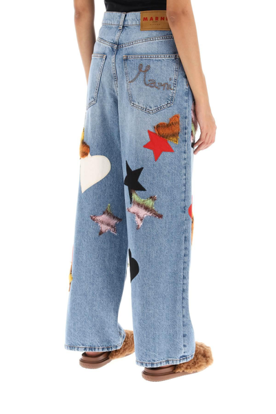 Shop Marni Relaxed Fit Jeans With Patches In Blue