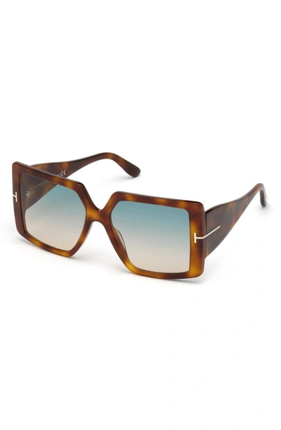 Shop Tom Ford Quinn 57mm Gradient Square Sunglasses In Light Havana/ Blue