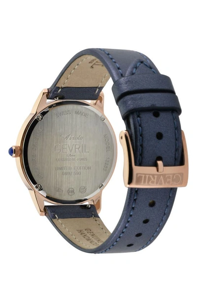Gevril Airolo Swiss Diamond Leather Strap Watch, 36mm In Blue