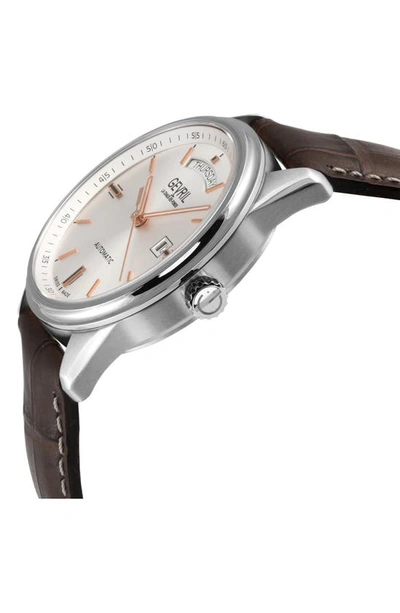 Gevril Excelsior Croc Embossed Leather Strap Watch, 42mm In Brown