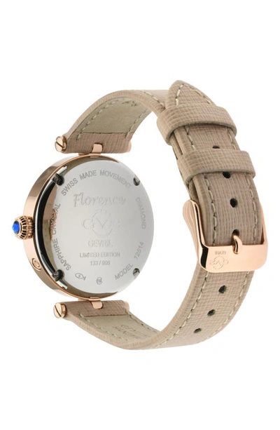 Shop Gv2 Florence Mother Of Pearl Dial Diamond Leather Strap Watch, 36mm In Beige