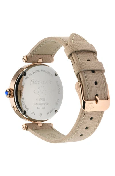 Gv2 Florence Mother Of Pearl Dial Diamond Leather Strap Watch, 36mm In Beige