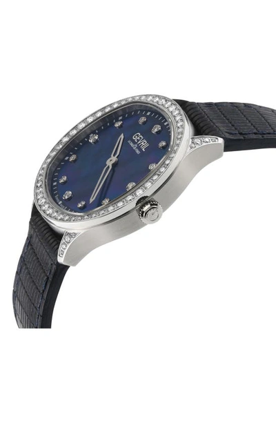 Shop Gevril Morcote Swiss Diamond Leather Strap Watch, 36mm In Blue