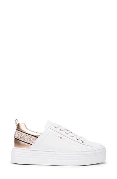 Shop Nerogiardini Glitter Strap Sneaker In White/rose