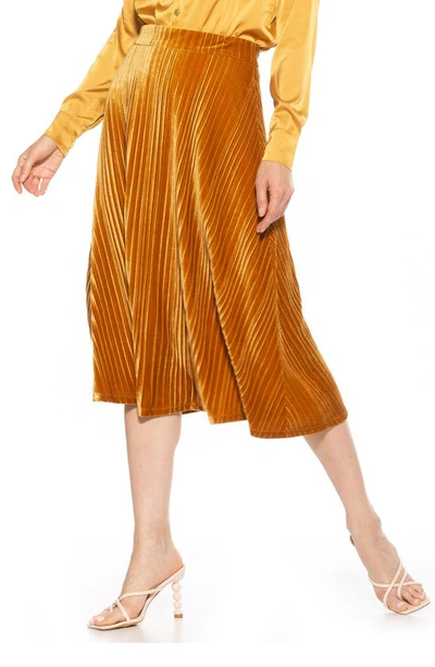 Shop Alexia Admor Alania Pleated Velvet Midi Skirt In Golden