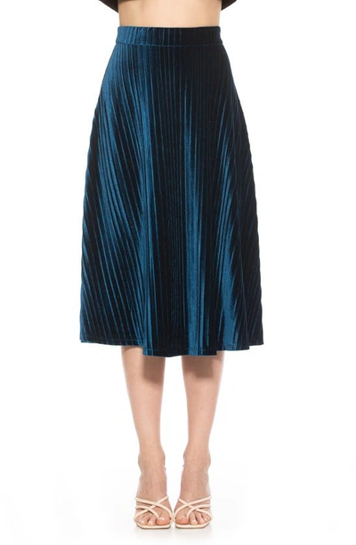 Shop Alexia Admor Alania Pleated Velvet Midi Skirt In Teal