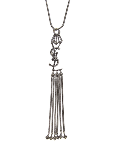 Shop Saint Laurent Monogram Tassel Necklace In Silver