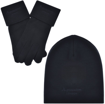Shop Aquascutum Beanie Hat And Gloves Set Navy