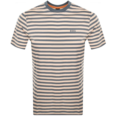 Shop Boss Casual Boss Tales Stripe Logo T Shirt Beige