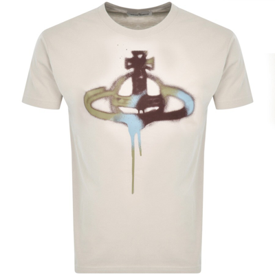Shop Vivienne Westwood Spray Orb Logo T Shirt Beige