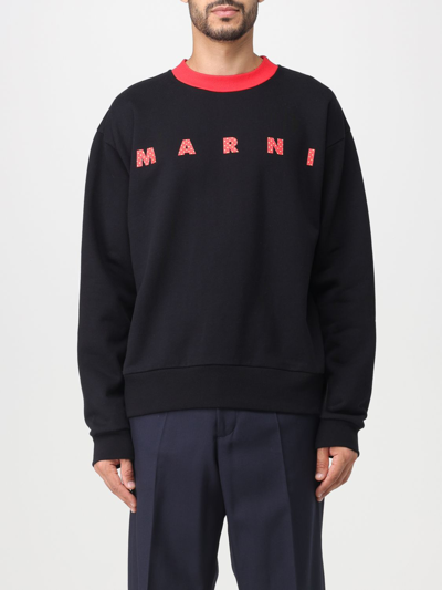 Shop Marni Cotton Sweatshirt With Logo In Black