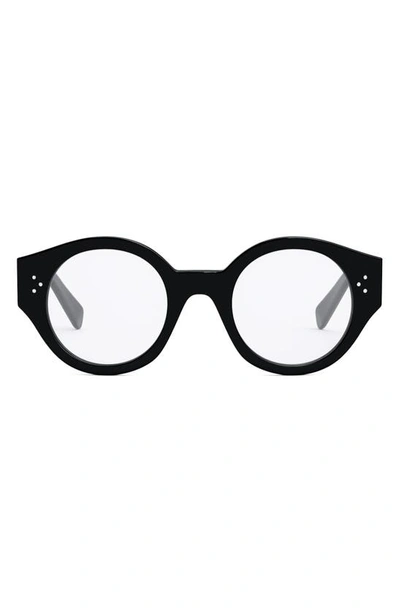 Shop Celine 48mm Bold Round Optical Glasses In Shiny Black