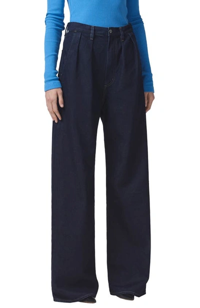 Citizen Of Humanity Maritzy Pleated Wide Leg Denim Pants In Hudson