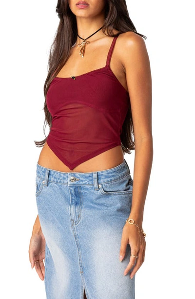 Edikted Women's Cressida Sheer Mesh Tank Top In Burgundy