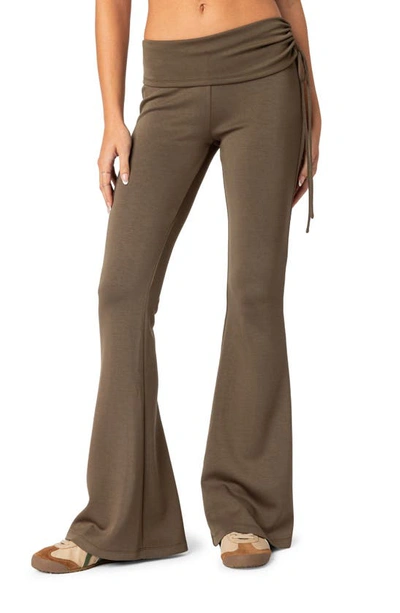 Edikted Foldover Waist Flare Leggings In Olive