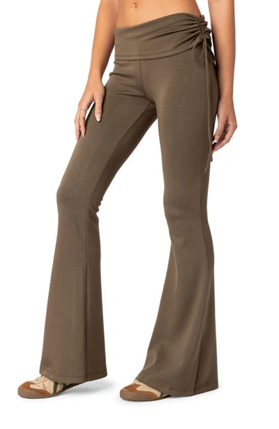 Edikted Foldover Waist Flare Leggings In Olive