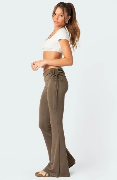Edikted Foldover Waist Flare Leggings In Olive