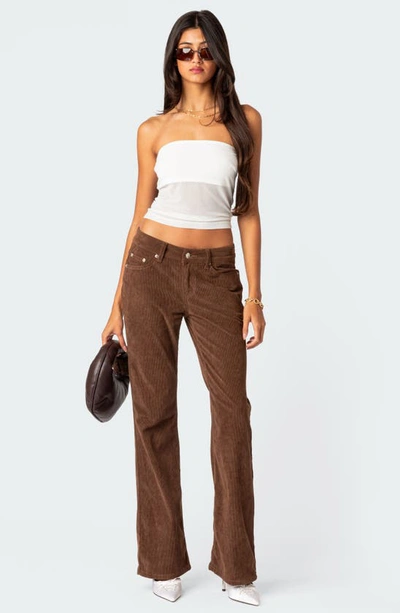 Shop Edikted Corduroy Bootcut Pants In Brown