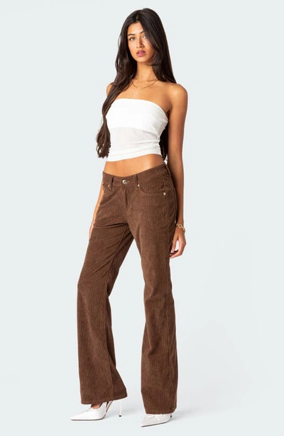 Shop Edikted Corduroy Bootcut Pants In Brown