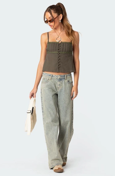 Shop Edikted Pintuck Button-up Camisole In Olive