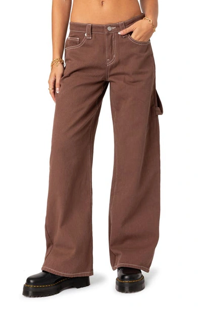 Shop Edikted Brenda Wide Leg Carpenter Jeans In Brown