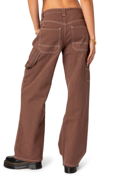 Shop Edikted Brenda Wide Leg Carpenter Jeans In Brown