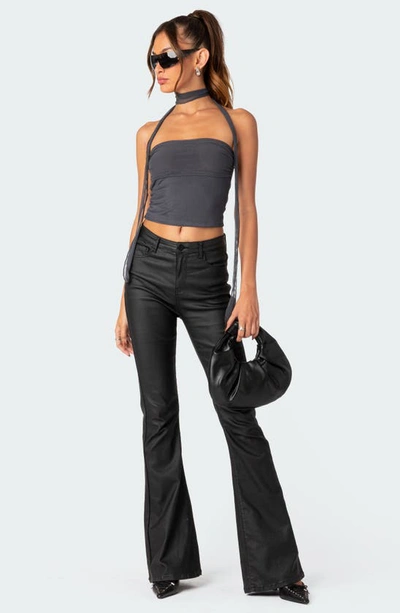 Edikted Women's Gathered Two Piece Mesh Scarf Top In Dark-gray