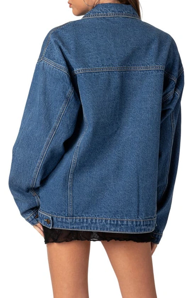 Shop Edikted Dalia Oversize Denim Jacket In Dark-blue