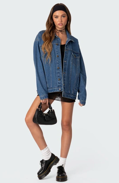 Shop Edikted Dalia Oversize Denim Jacket In Dark-blue