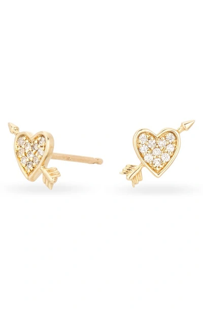 Shop Adina Reyter Heart + Arrow Diamond Pavé Stud Earrings In Yellow Gold
