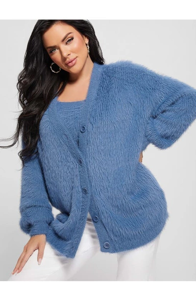 Guess Sahar Oversize Fuzzy Cardigan In Blue | ModeSens