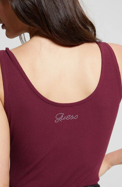 Shop Guess Karlee Jewel Button Rib Bodysuit In Red