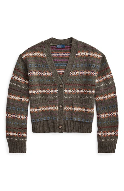 Shop Ralph Lauren Fair Isle Wool Blend Cardigan In Grey Multi